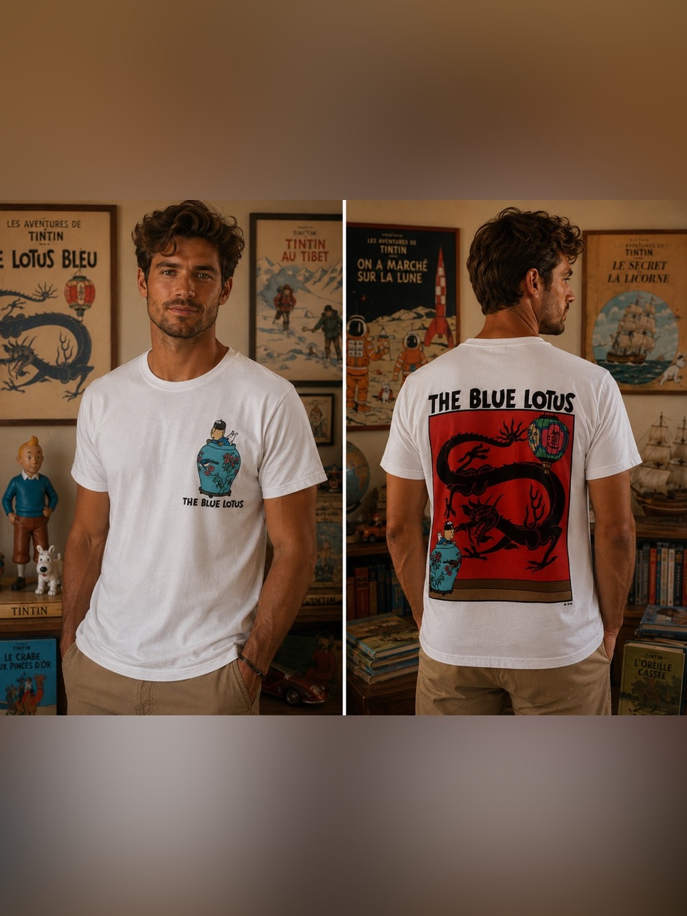 Vintage Rare TinTin 90's The Adventures Of Tintin The Blue Lotus Comic Tee